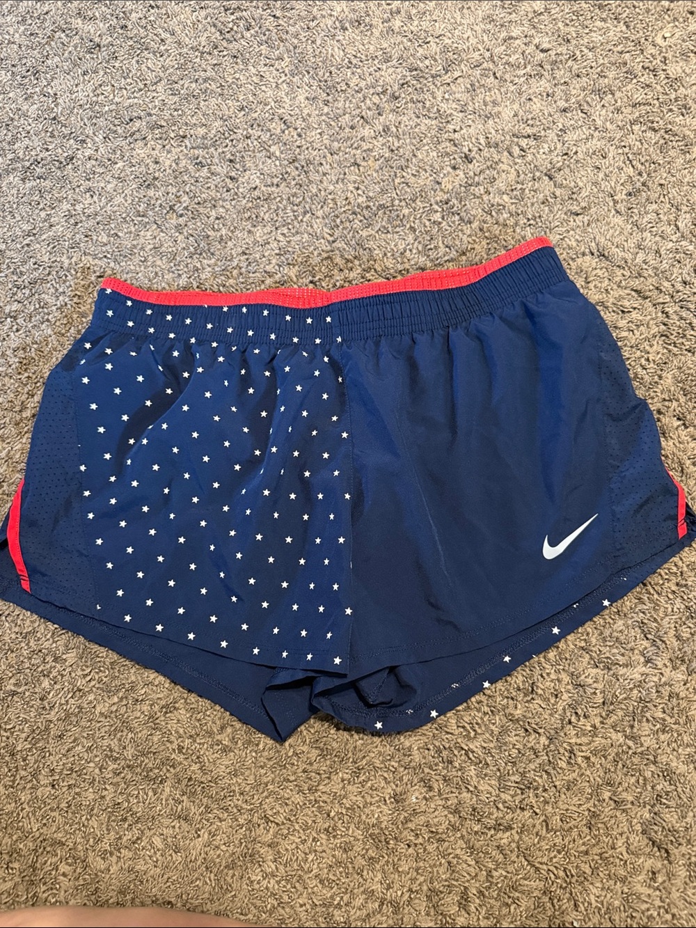 Nike Women's Navy Star-Print Athletic Shorts with Red Trim